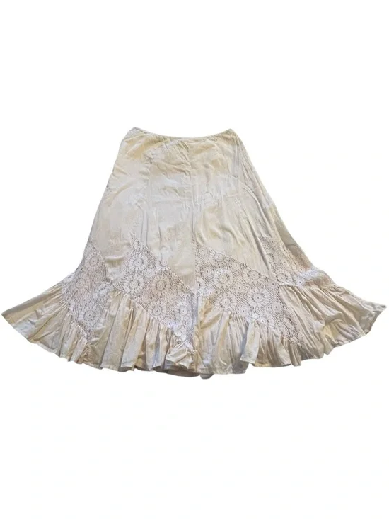 Coastal Cowgirl Western Rodeo Festival Boho Lace Midi Skirt Cream Tiered 6 - Picture 2 of 8